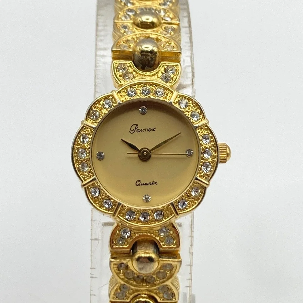 Vintage Parmex Women's Watch Gold Tone 21mm Crystal Bezel & Band New Battery 7